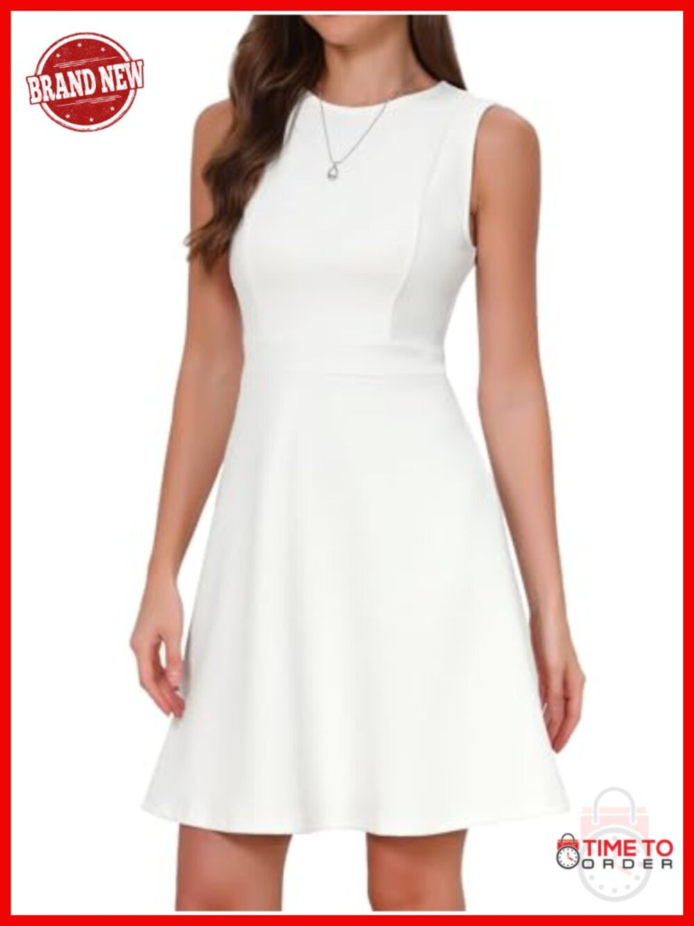 Sleeveless Crew Neck A-Line Business Casual Work Dress Above Knee Fit Flare